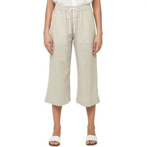 Beach Lunch Lounge  Green & White Stripped Linen Pull On Ankle Pants size XXL